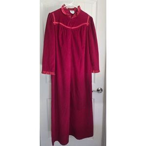 Vintage Appel Zip Housecoat Robe Deep Red Velour Size Medium Made In USA